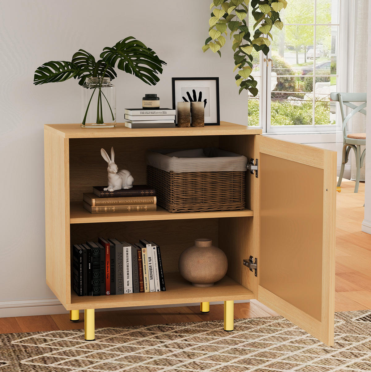 SIDEBOARD 60/40/63 cm aus MDF mit Rattangeflecht-Tür Natur - Naturfarben, Holzwerkstoff (60/63/40cm) - Modenvie