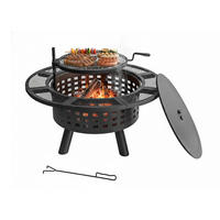 FEUERSCHALE Schwarz Stahl Deckel Ø 91,5 cm - Schwarz, Metall (91.5/73/91.5cm) - Relaxdays