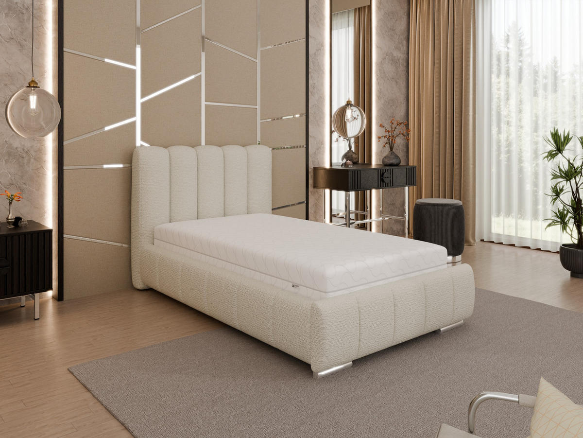 POLSTERBETT Zaira 100x200cm – Elegantes Polsterbett für modernen Wohnstil , Taschenfederkernmatratze Pocket (19cm), creme - Creme, Holz (100/200cm) - Panda Möbel