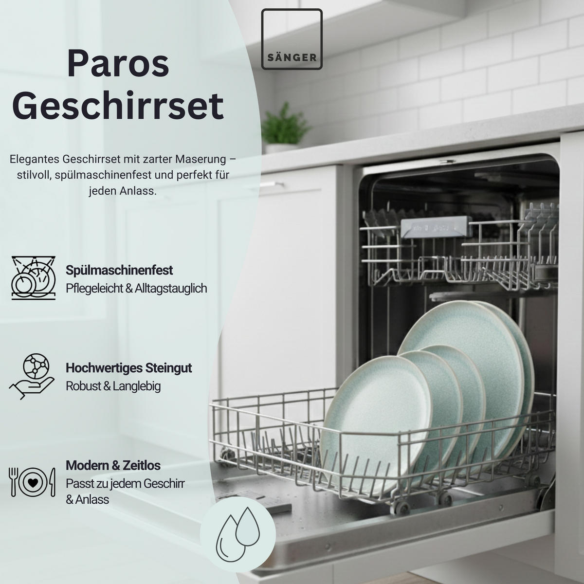 TAFELSERVICE PAROS - 12 teilig aus Steingut - Türkis, Stein (27.5/5/27.5cm) - Sänger