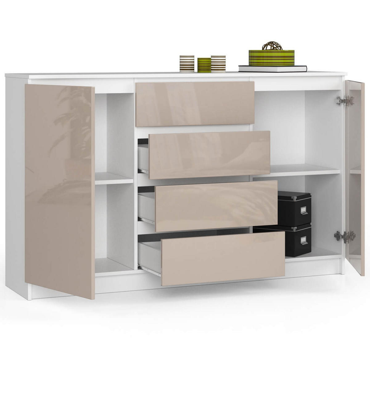 KOMMODE Weiß, Cappuccino Glanz 99/160/40 - Weiß, Holzwerkstoff (160/99/40cm) - RAUMHIRSCH FURNITURE