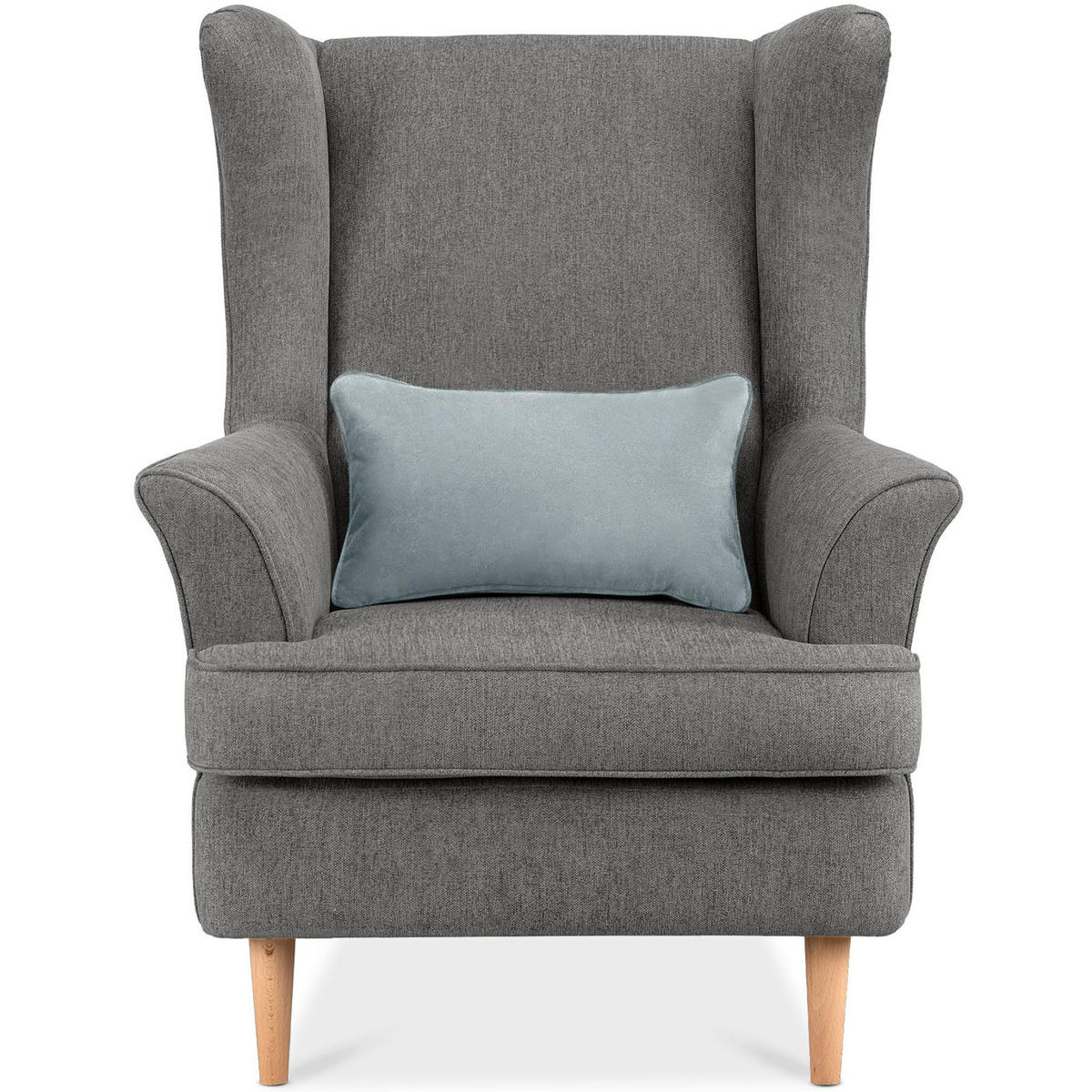 OHRENSESSEL STRALIS inklusive dekorativem Kissen, hellgrau - Hellgrau/Grau, Textil (82/108/80cm) - KONSIMO®