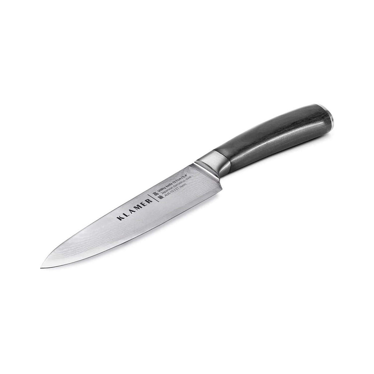 MESSER Damast Allzweckmesser 13 cm Pakkaholz - Schwarz, Metall (25cm) - KLAMER