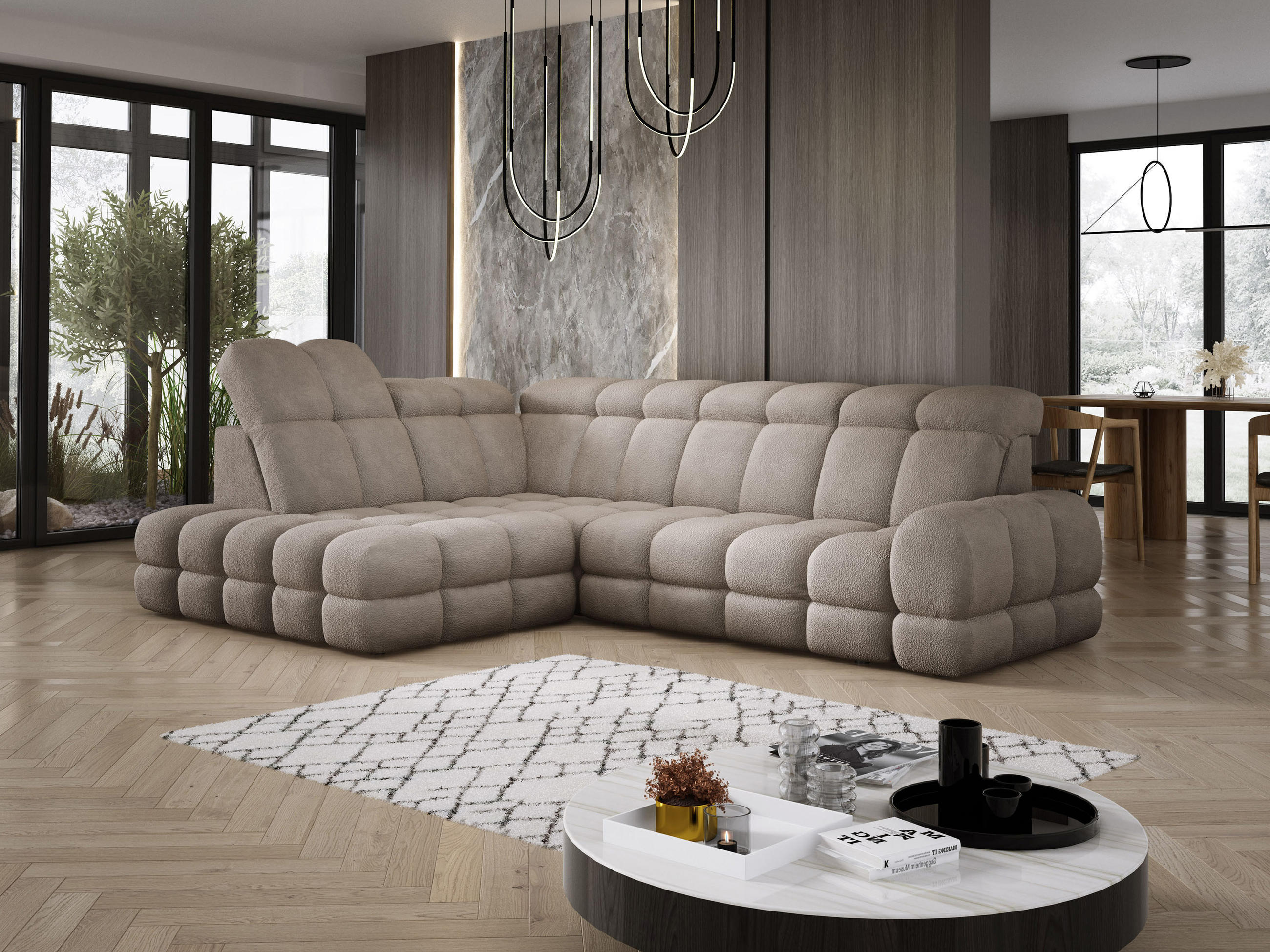 ECKSOFA TOLLO Anthology-stoff L-form 302x217x105 cm sand - Ecru, Holz/Textil (302/217cm) - DomoHome
