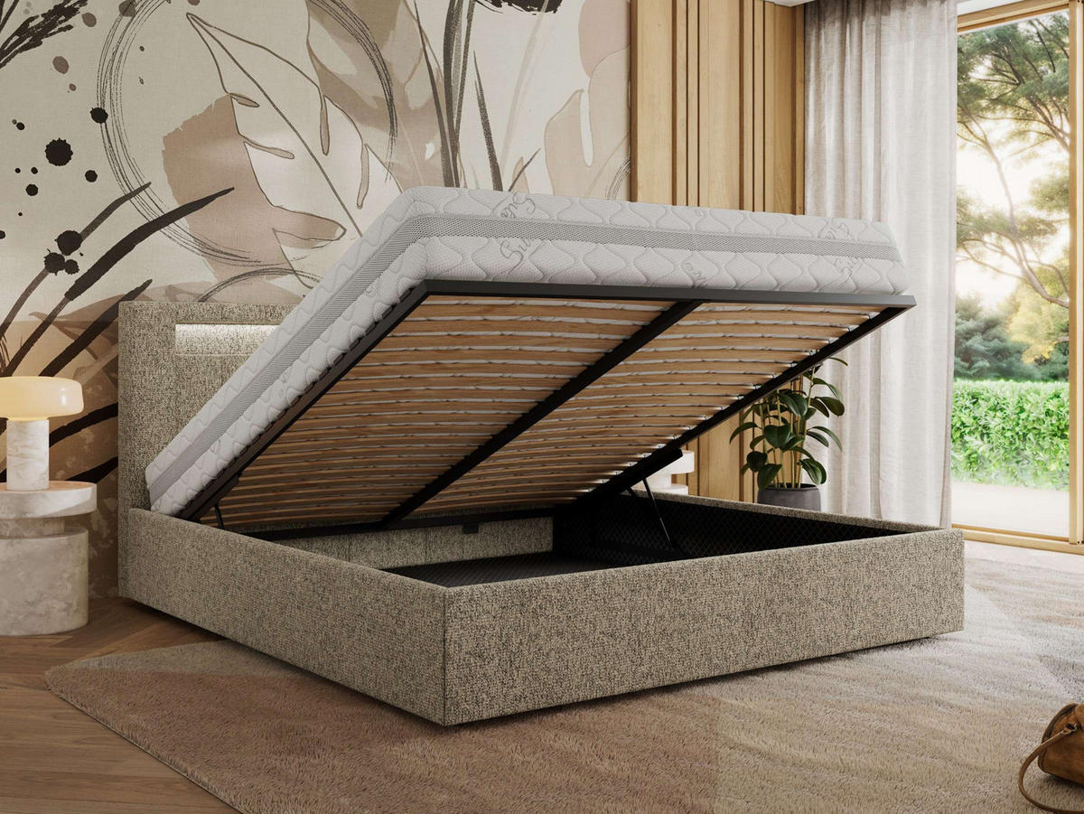 POLSTERBETT GOLD 5 CLASSIC 180/200 - Dunkelbeige Strukture - Schaum-Matratze - Taupe, Textil (180/200cm) - MKS