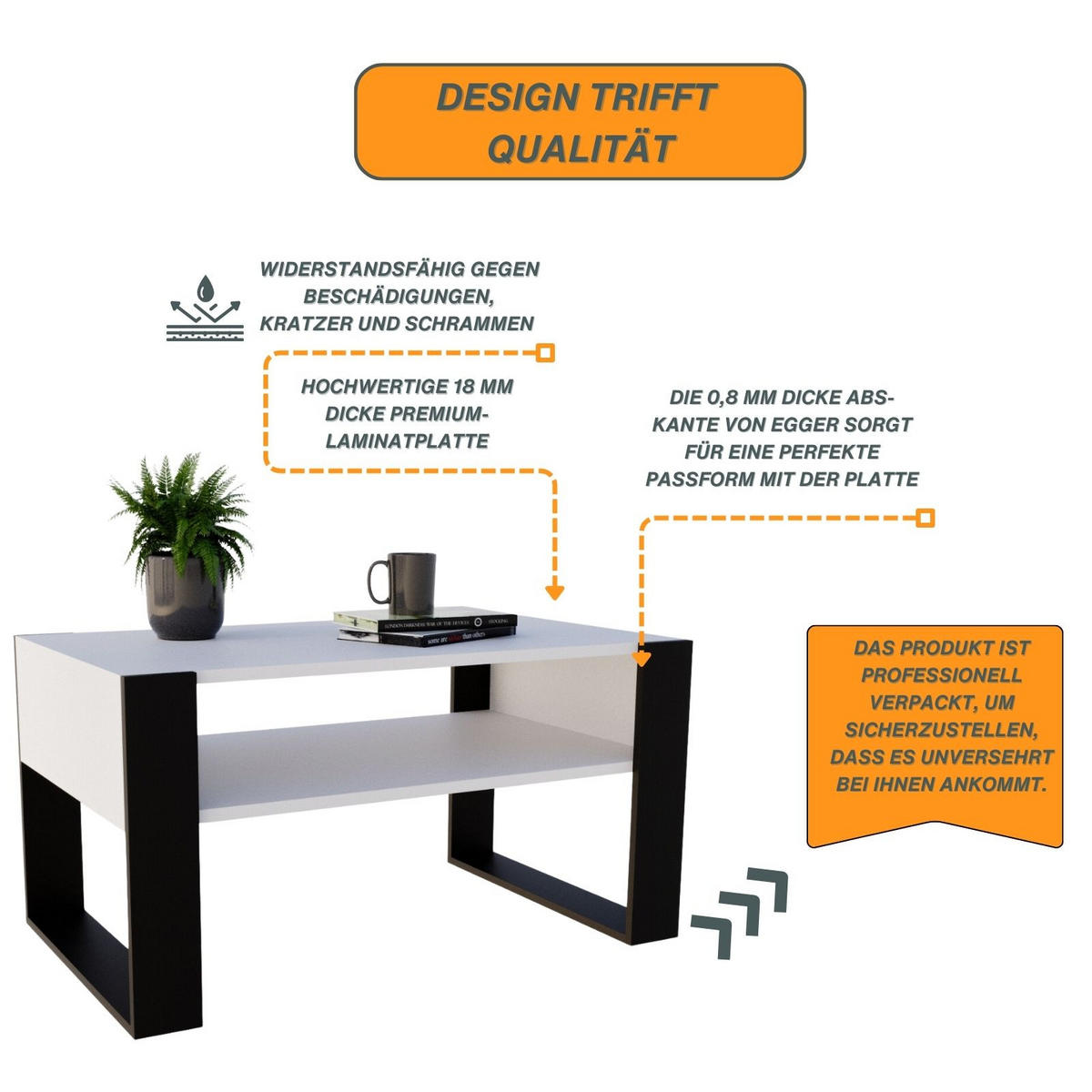 COUCHTISCH Karo92 92/45/53,6 - Schwarz/Weiß, Holzwerkstoff (54/92/45cm) - RAUMHIRSCH FURNITURE