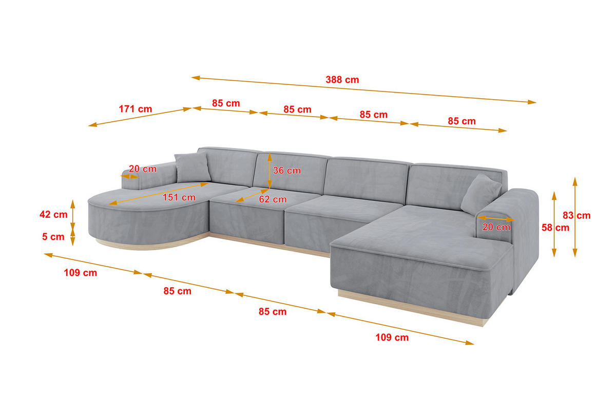 WOHNLANDSCHAFT ARRIO-U2 303x171x83 cm Titanfarben - Titanfarben, Holzwerkstoff/Textil (388/83/171cm) - ALTDECOR