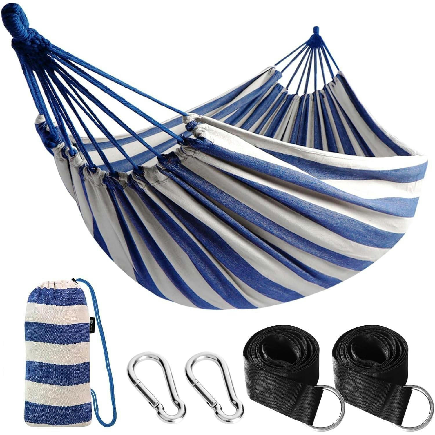 HÄNGEMATTE Blau/Weiß mit Aufhängesystem und Tasche - Multicolor, Textil (150/2.5/210cm)