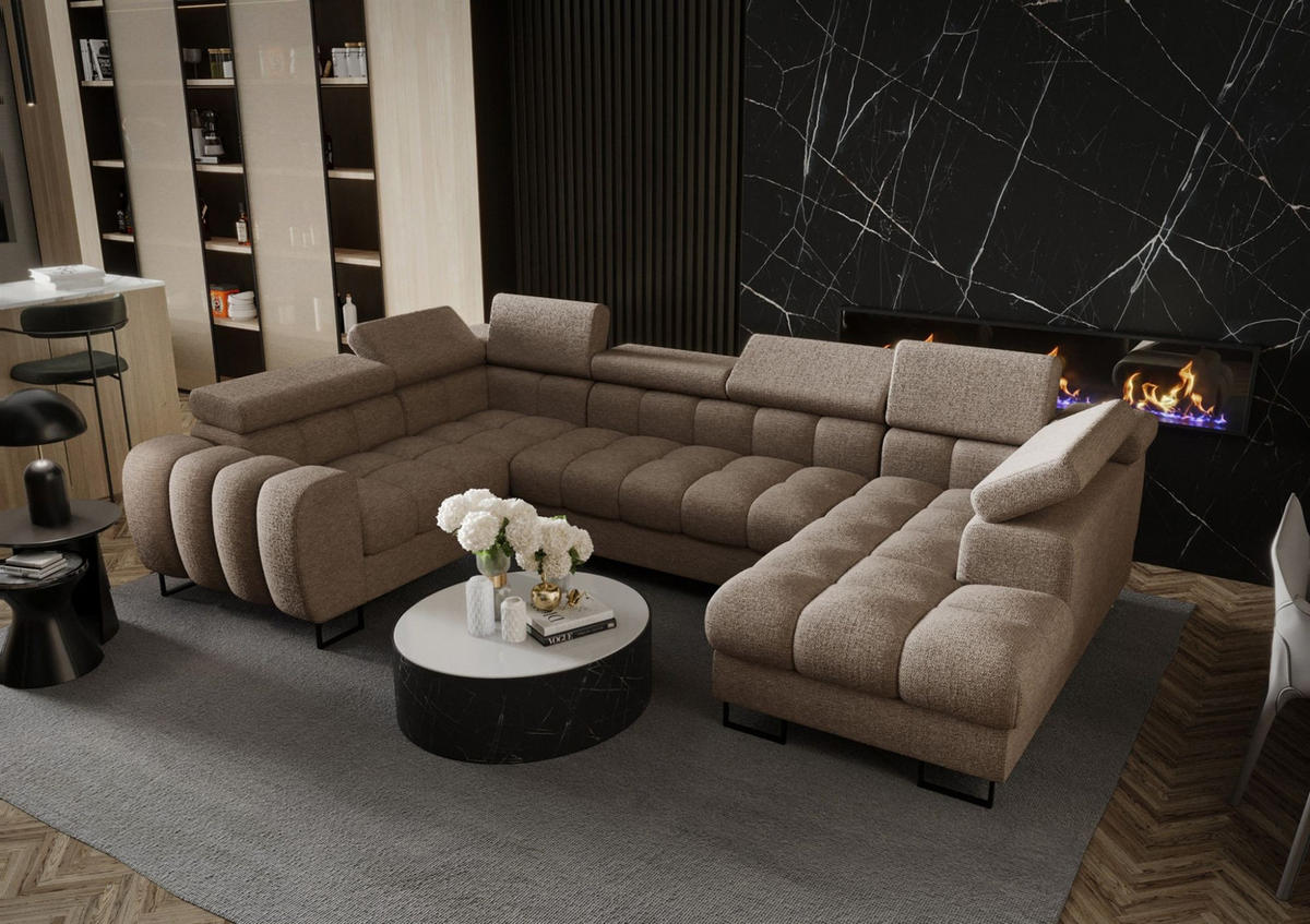 WOHNLANDSCHAFT Bastien - Beige, Holzwerkstoff/Textil (350/95/195cm) - Fun Möbel