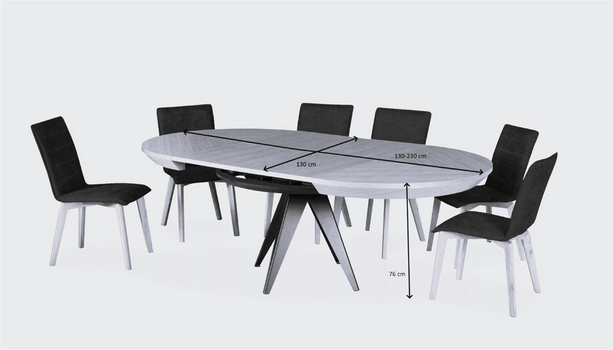 ESSTISCH GLOBO Ausziehbar 130 - 230 / 130 x 76 cm - Schwarz, Holz (130/130/76cm) - MASSENO