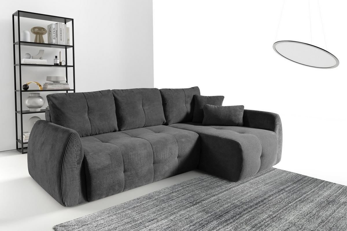 ECKSOFA Luna Dunkelgrau, mit Schlaffunktion - Dunkelgrau, Holzwerkstoff/Textil (252/155cm) - Bettso