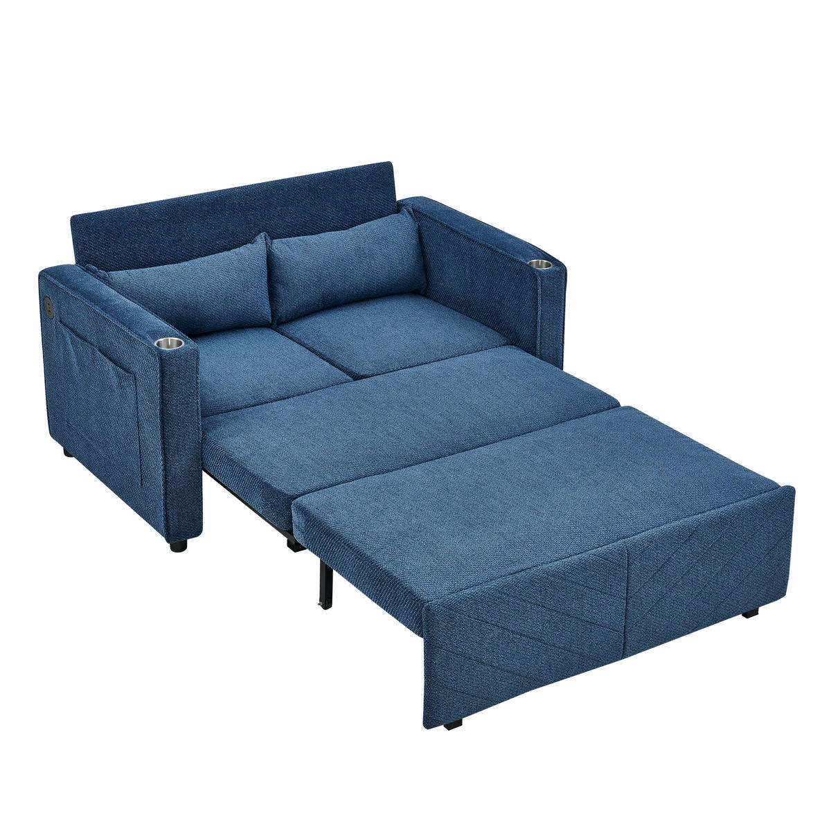 SCHLAFSOFA 134/82/73 cm Marineblau mit USB Charging und Aufbewahrungstasche - Blau, Textil (134/73/195cm) - Oxeza