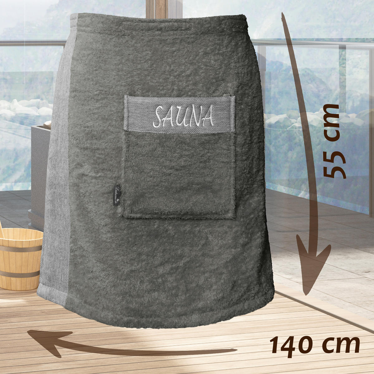 SAUNAKILT Herren Grau, Lima Saunahandtuch mit Klettverschluss - Dunkelgrau, Textil (140/55cm) - Lashuma