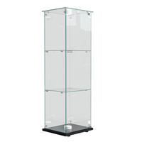 GLASVITRINE Mit LED, 3 Regale, Schloss, Glas-Schrank Für Wohnzimmer - Schwarz, Holz (35/123.3/39.8cm)