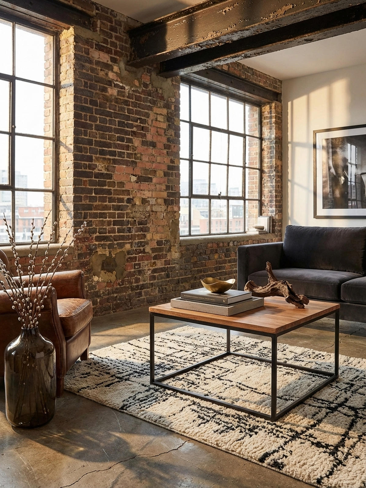 COUCHTISCH Industrial, Akazienholz mit Eisengestell, handgefertigt, robust und stabil - Beige/Schwarz, Holz/Metall (60/60/41cm) - KADIMA DESIGN