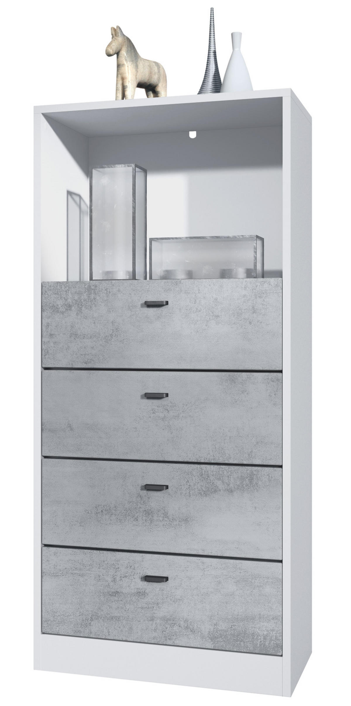 KOMMODE Pino Fronten in Beton Oxid Optik - Hellgrau, Holzwerkstoff (56/125/36cm) - Vladon