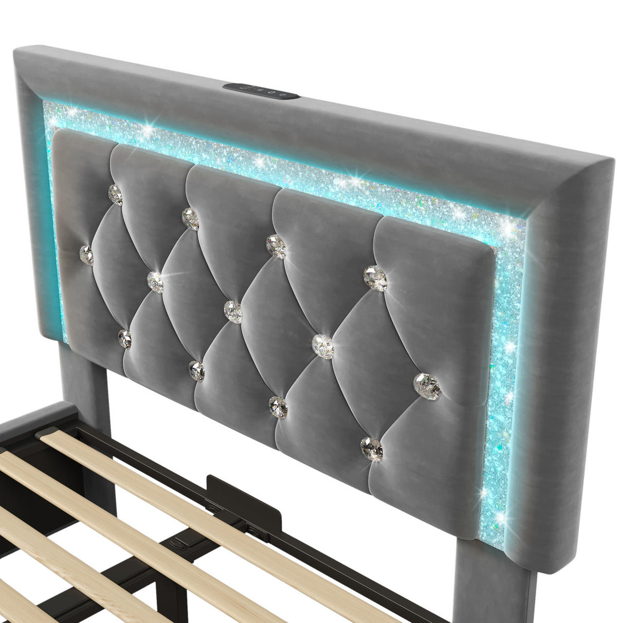 POLSTERBETT mit Bettkasten 90x200 cm Samt Grau mit LED - Grau, Metall (90/200cm) - Meubliv