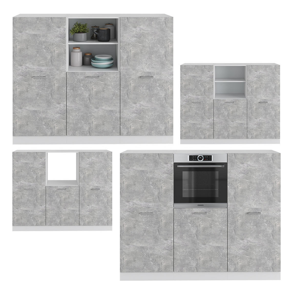 KÜCHENBLOCK R-Line Beton/Weiß 180 cm ohne AP - Schieferfarben/Weiß, Holzwerkstoff (180/81.6/46cm) - Vicco
