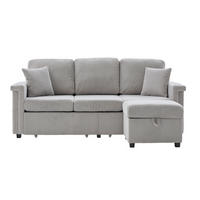 ECKSOFA 194/73/81 cm Hellgrau mit LED-Beleuchtung, Stauraum-Fußteil, 2 Schubladen, Getränkehaltern und Seitentaschen - Hellgrau, Textil (194/73cm) - Oxeza
