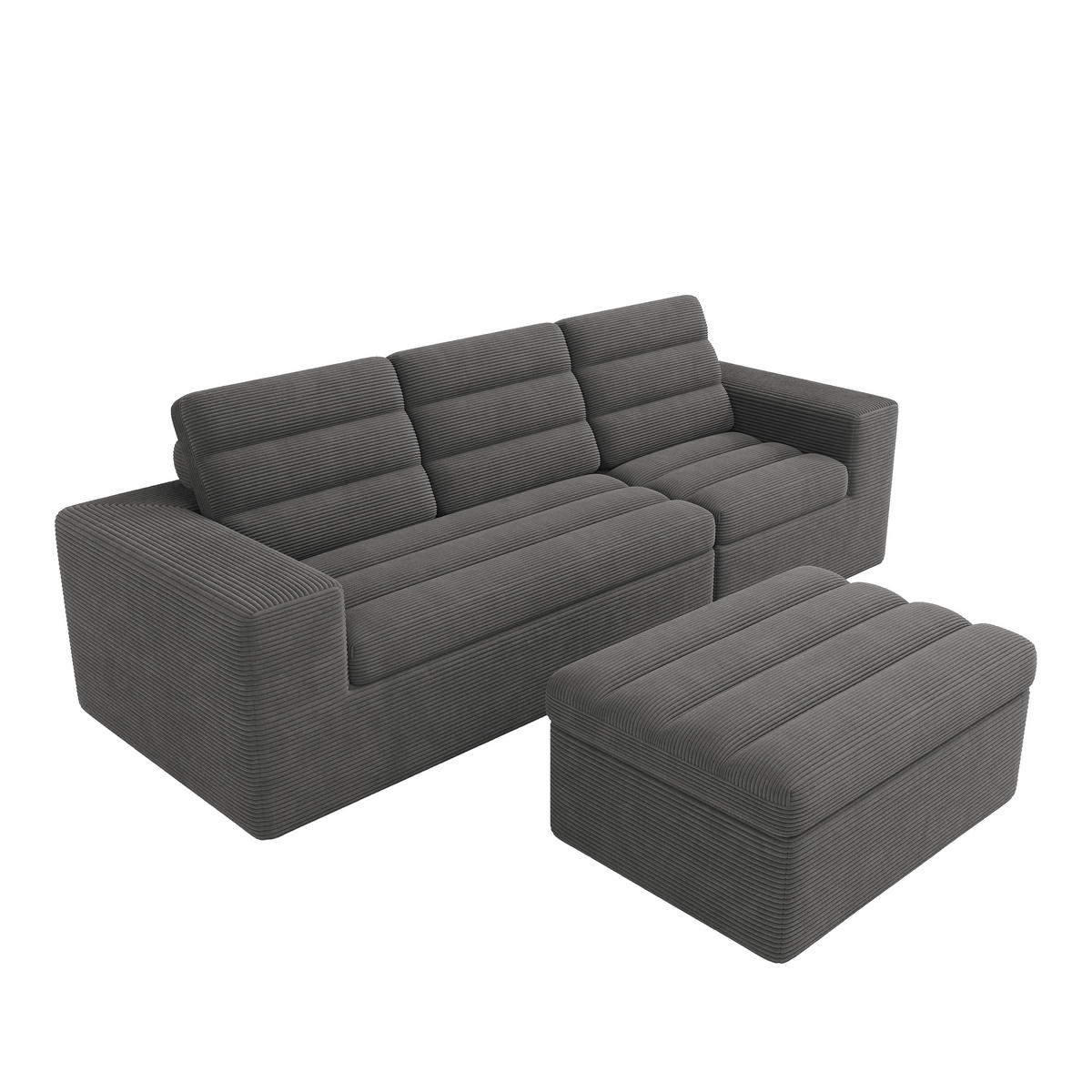 ECKSOFA 253/161/89 cm Dunkelgrau mit 1 Fußhocker - Dunkelgrau, Textil (253/161cm) - Oxeza