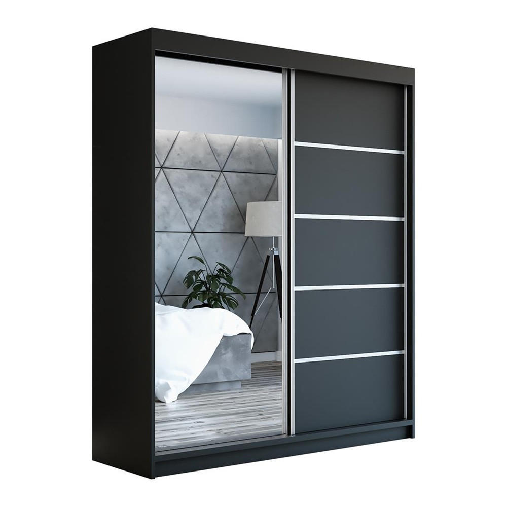 SCHWEBETÜRENSCHRANK 180 CM BERLIN Farbe: Schwarz - Schwarz, Holzwerkstoff (180/215/59.5cm) - A&J MöbelLand