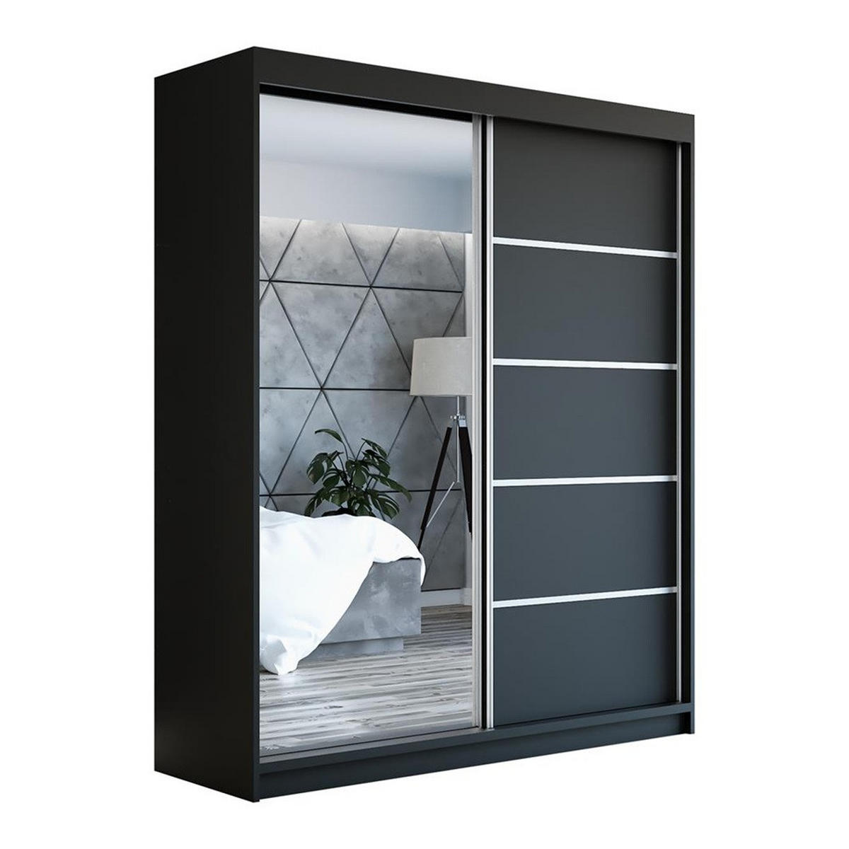 SCHWEBETÜRENSCHRANK 180 CM BERLIN Farbe: Schwarz - Schwarz, Holzwerkstoff (180/215/59.5cm) - A&J MöbelLand