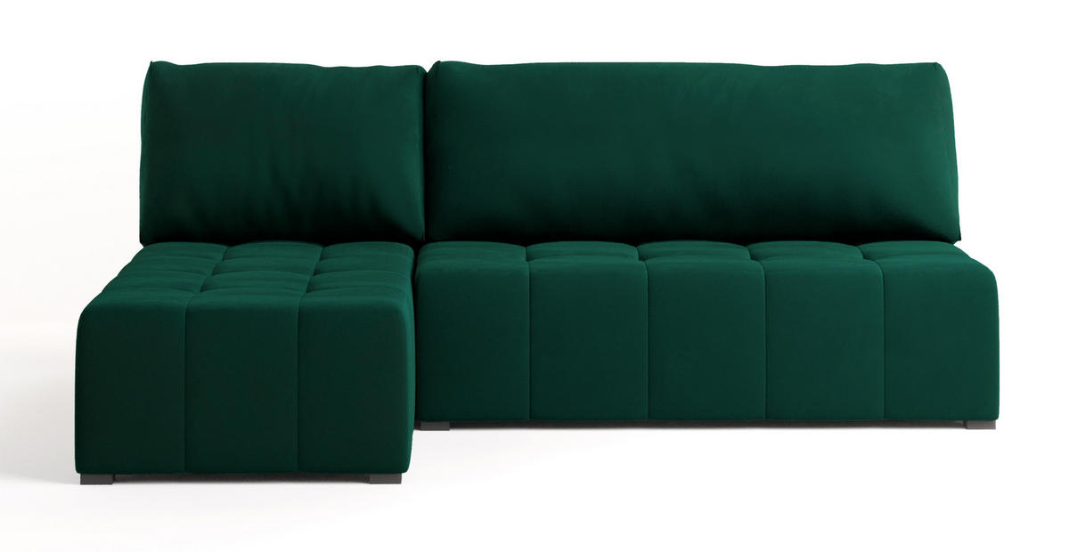 ECKSOFA DOMIRA Grün Plüsch-Stoff mit Schlaffunktion - Grün, Holz (200/141cm) - MASSENO