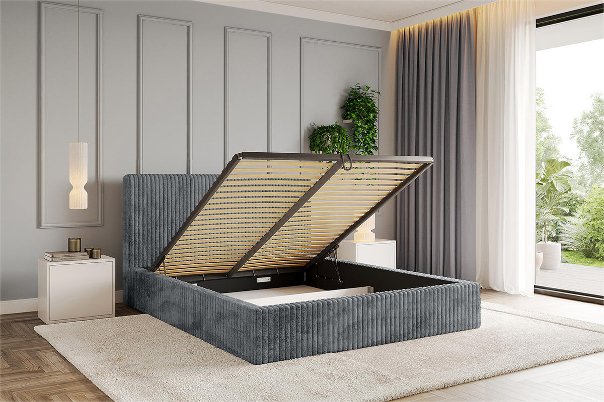 POLSTERBETT mit Bettkasten und Lattenrost, Bett mit Matratze H3/H4 - ALOVA-V1 180x200 Dunkelgrau - Dunkelgrau, Holzwerkstoff/Textil (180/200cm) - ALTDECOR