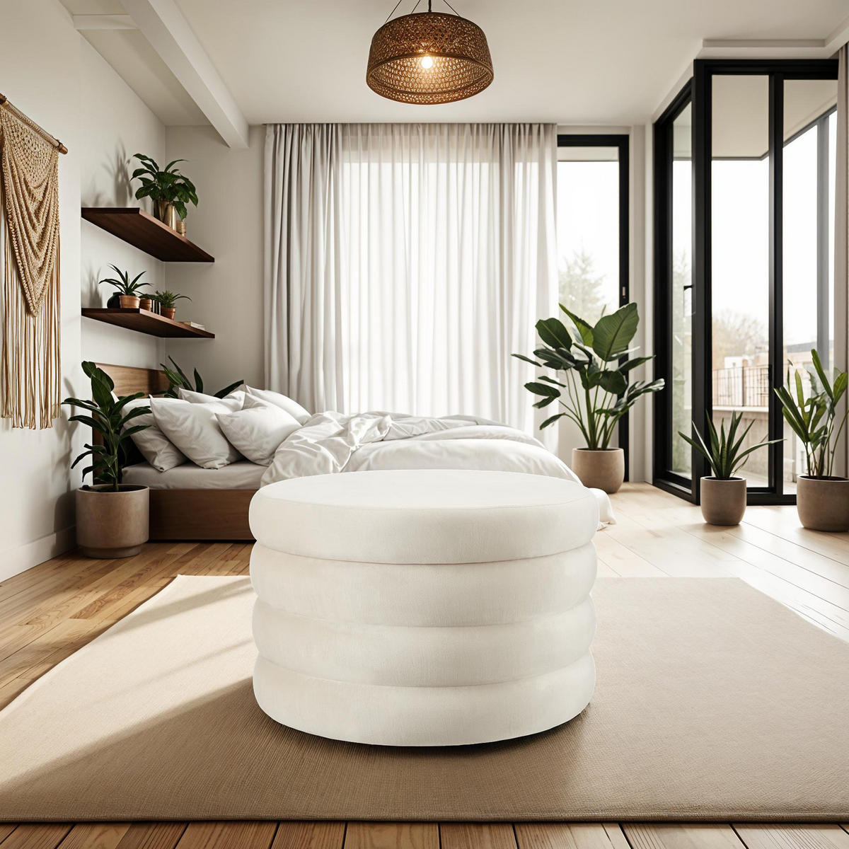 SITZHOCKER mit Stauraum Altu Xl,67 x 42 cm,Samtoptik creme-weiß - Weiß/Samtahornfarben, Holz (67/42/67cm) - tectake