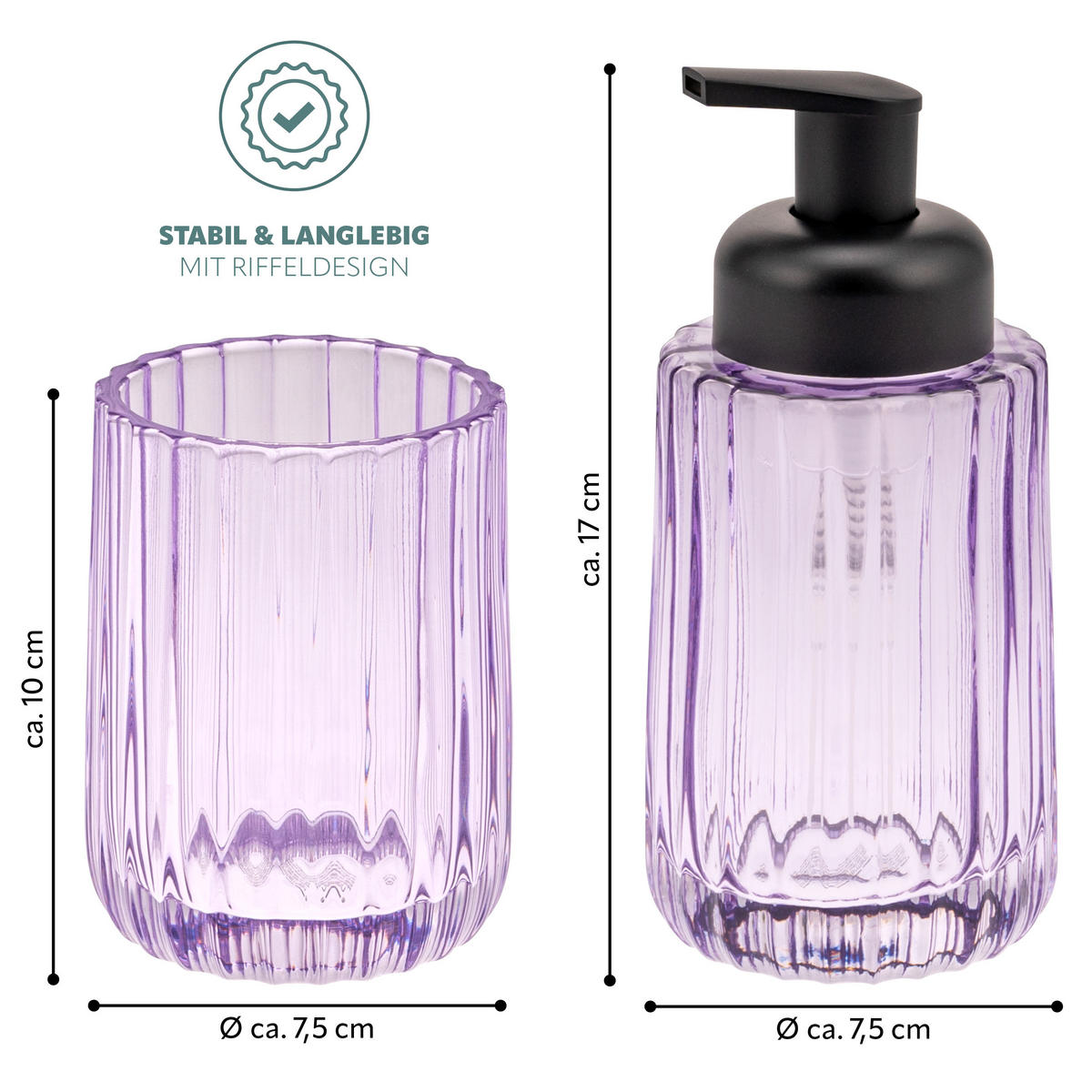 BADEZIMMER ZUBEHÖR-SET, Glas lavendel - Lila, Glas (8/17/8cm) - bremermann