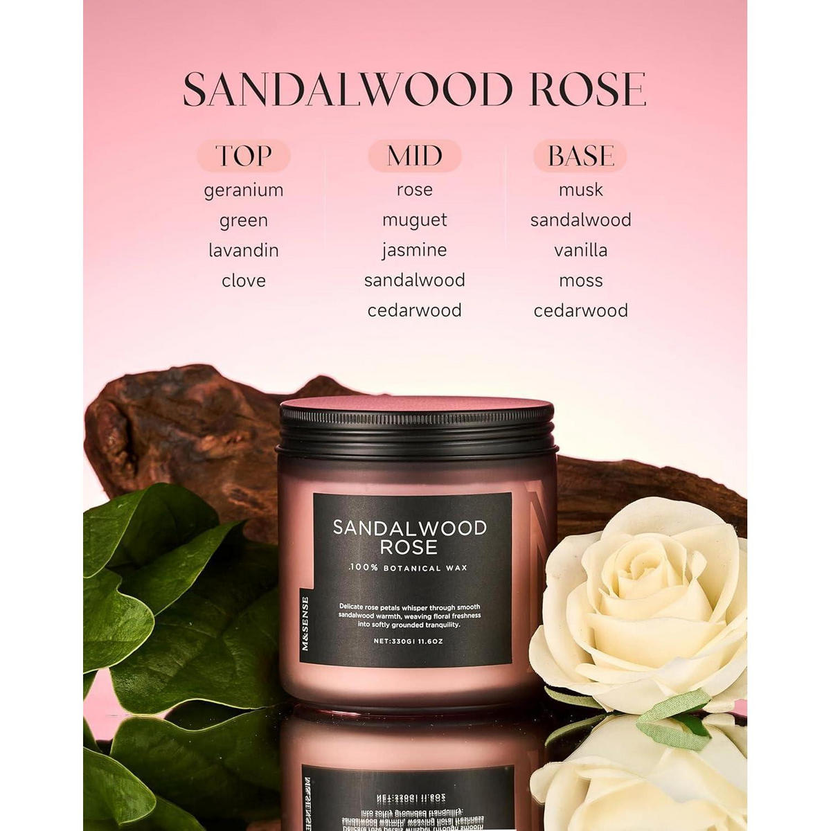 DUFTKERZE Sandelholz Rose 330g 70h 2-Docht Sojawachs - Bordeaux, Paraffin (9.5cm)