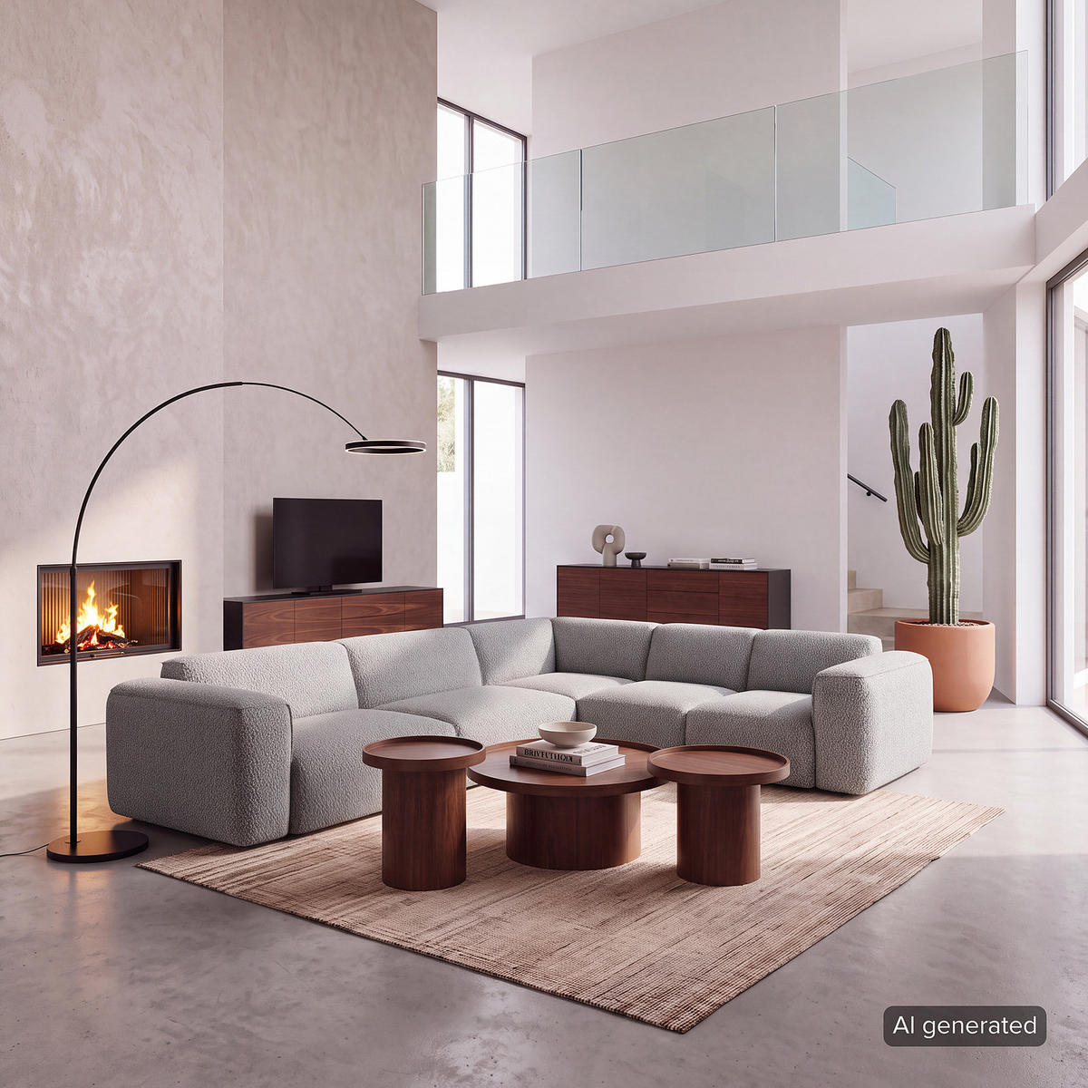 ECKSOFA mit Rundecke - Schwarz/Grau, Kunststoff/Textil (325/260cm) - home24