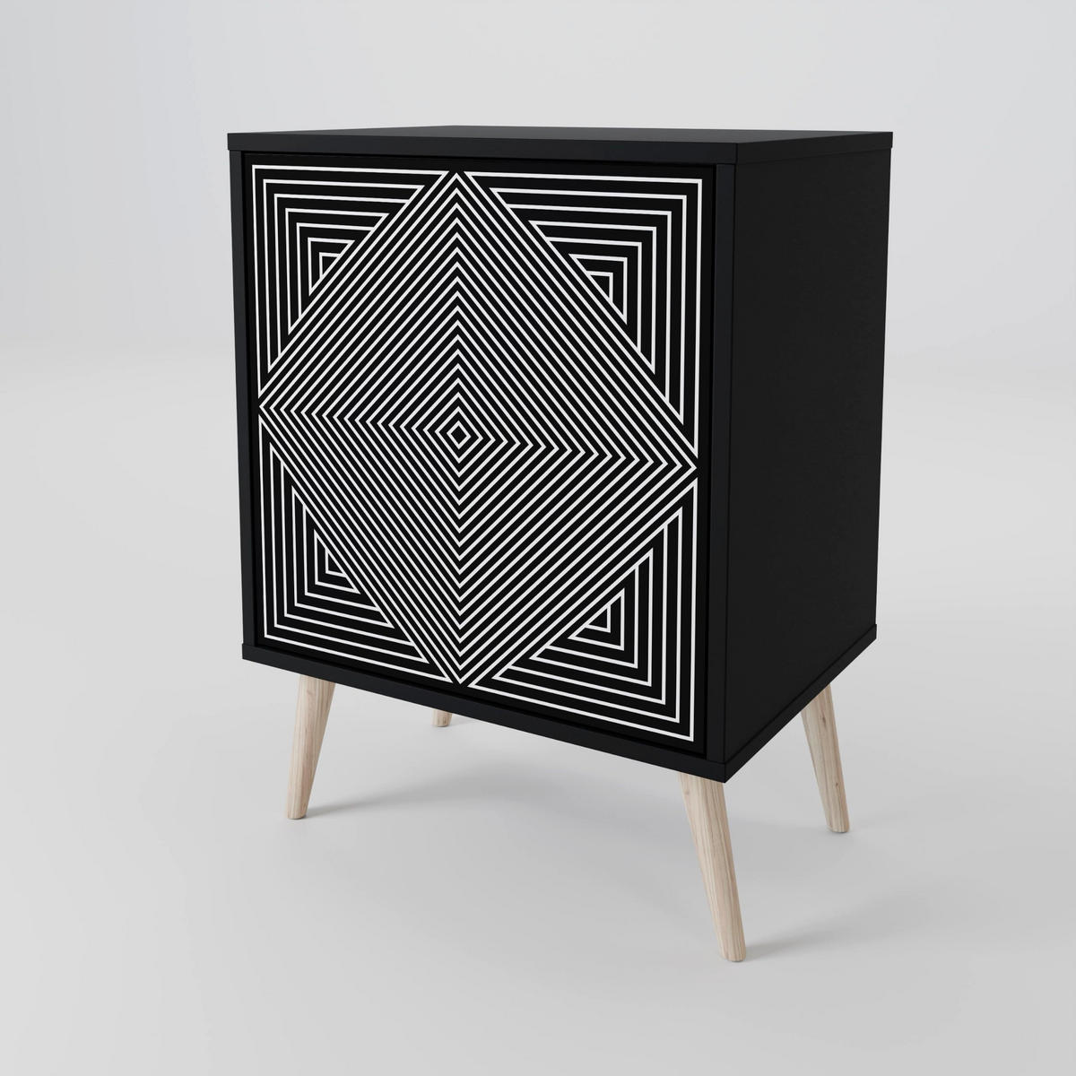 SIDEBOARD POLYGON ILLUSION, Schwarz, 57,5x42x67,5 cm, Schwarze Metall-Rahmenfüße - Multicolor/Schwarz, Holzwerkstoff/Metall (57.5/67.5/42cm) - SpaceRebels