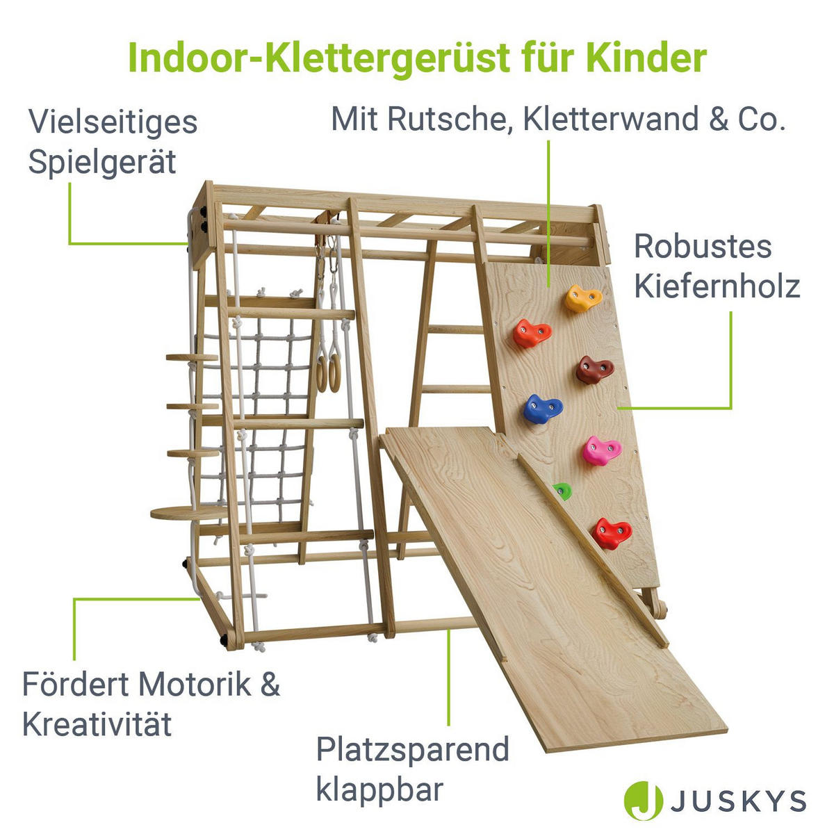 KLETTERGERÜST MAXI für Kinder mit Rutsche - Naturfarben, Holz (119/124cm) - Juskys