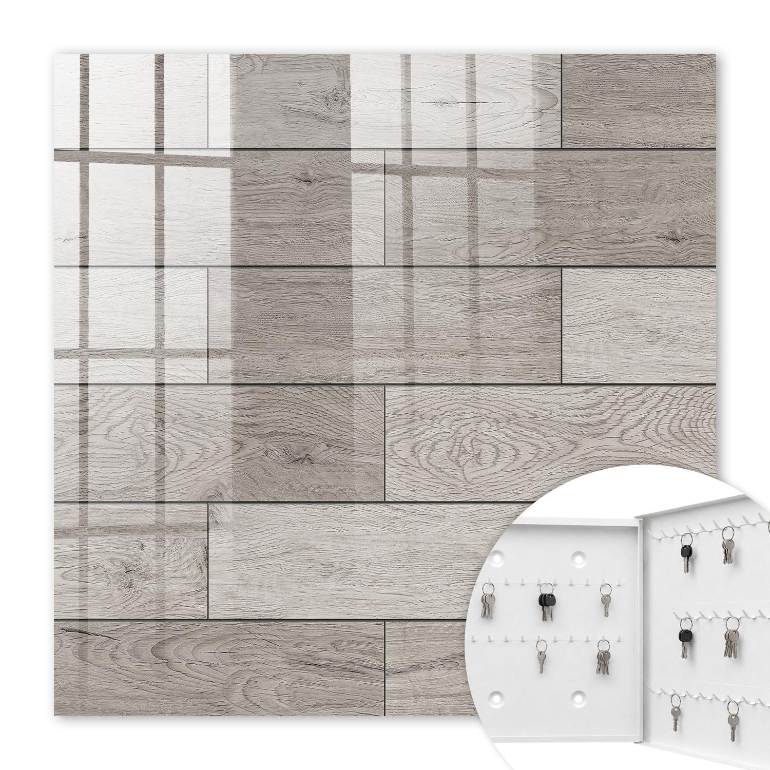 SCHLÜSSELBOX Weiß 30x30 cm – Türöffnung nach rechts - Graues Holz - Grau, Metall (30/30/5cm) - TULUP