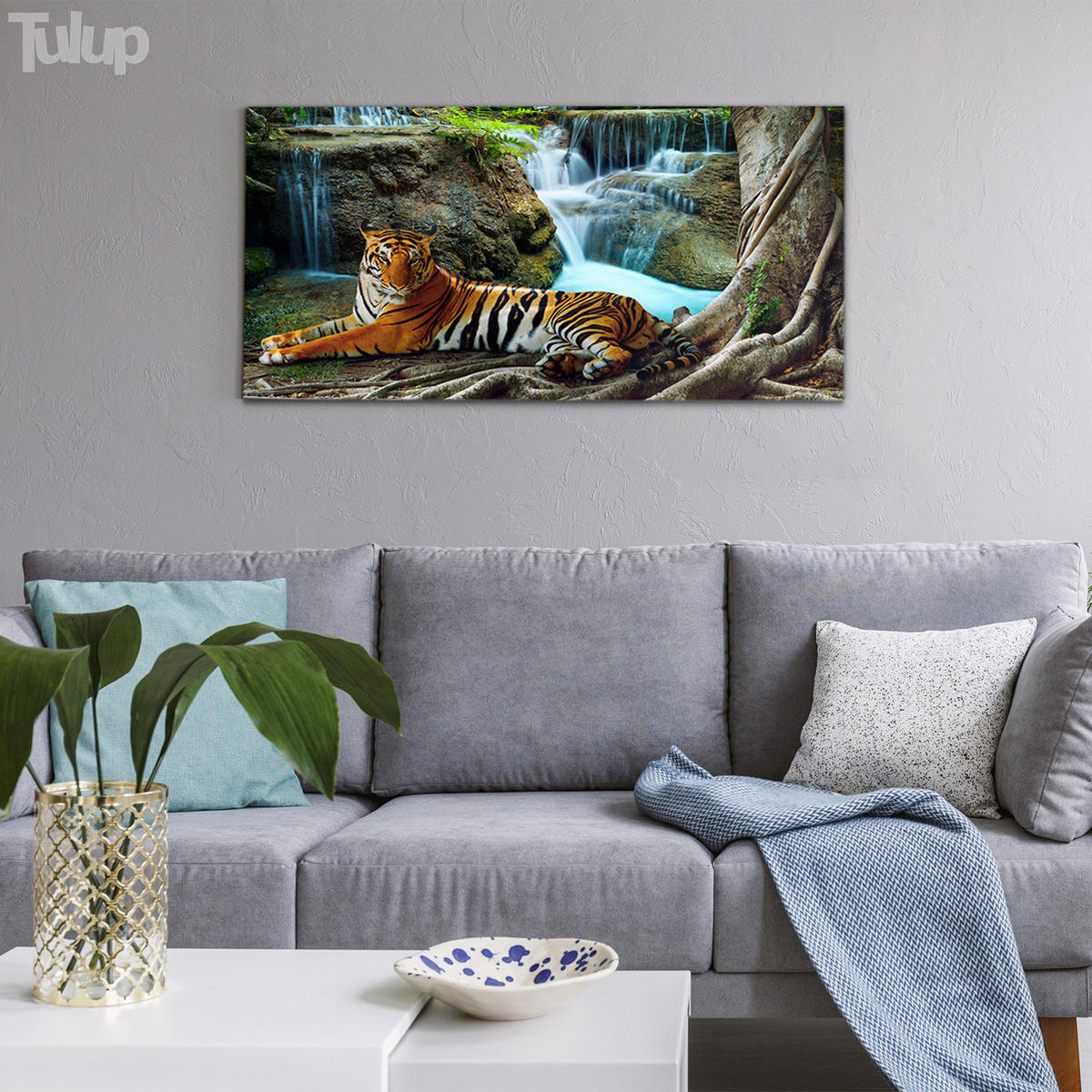 GLASBILD 120x60 cm Dschungelwasserfall - Naturfarben, Glas (120/60cm) - TULUP