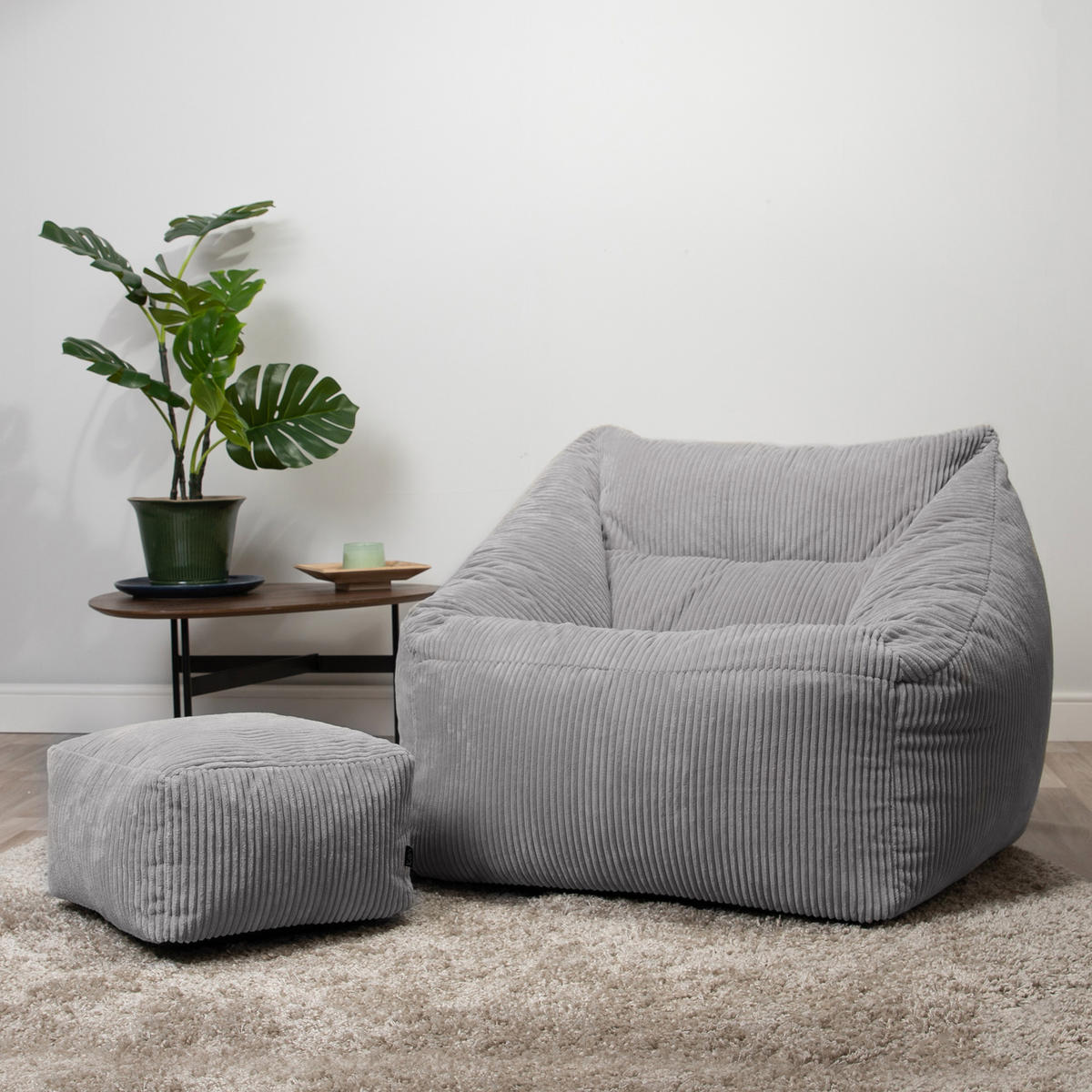 SITZSACK Cord Sessel Natalia mit Hocker - Hellgrau/Grau, Textil (100/80/88cm) - icon