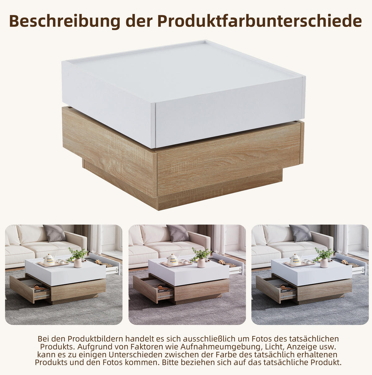 COUCHTISCH, 360° drehbar, Weiß/Walnuss mit Furnier, 2 Schubladen, 60/60/38 cm,Weiß - Weiß, Holzwerkstoff (60/60/38cm) - Redom