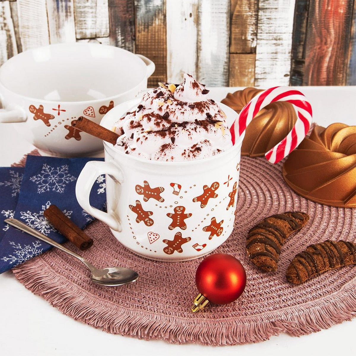 KERAMIKBECHER LEBKUCHEN, Keramik, weiß/bunt, 700 ml - Transparent, Keramik (0.7L) - Orion 