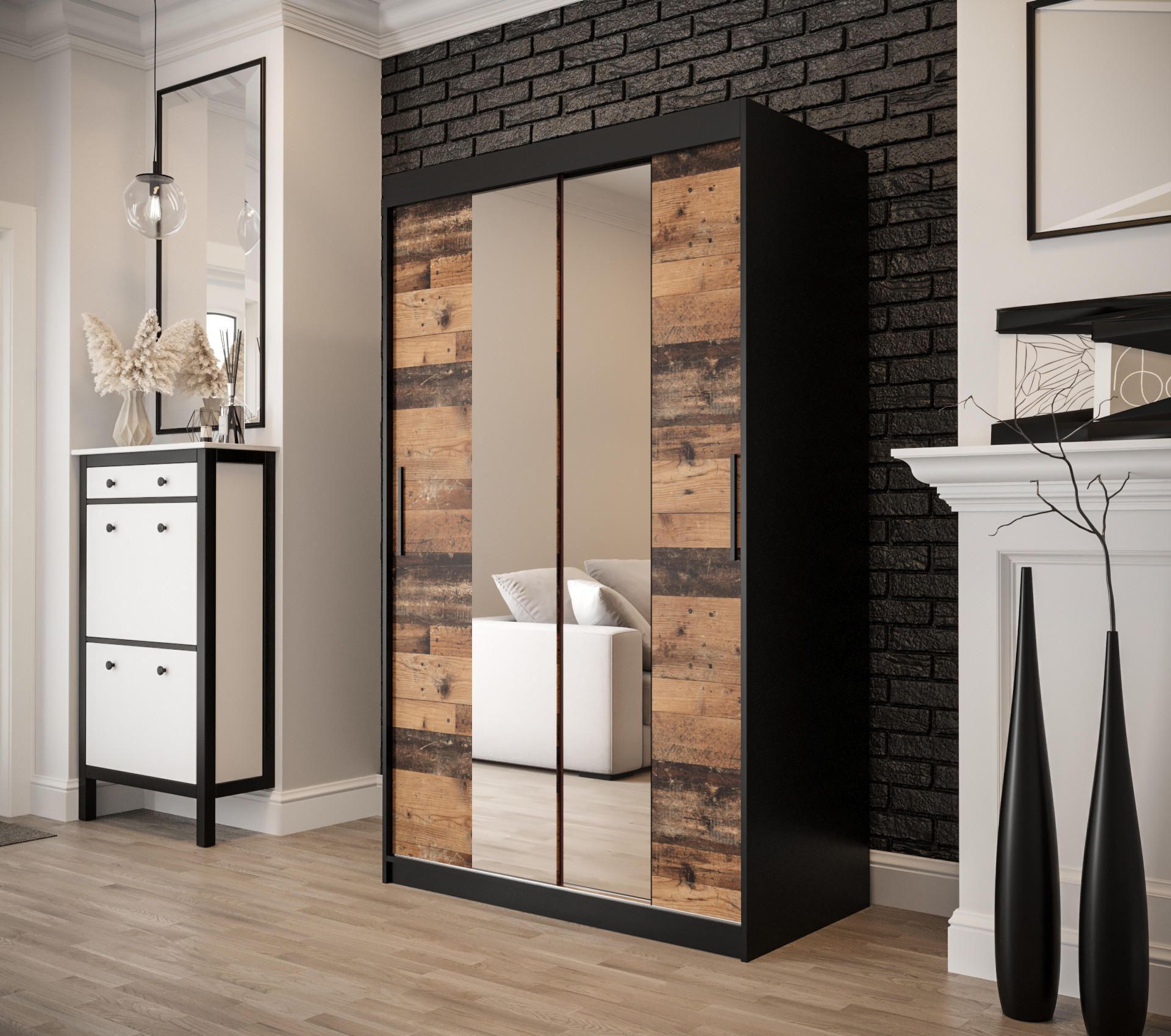 SCHWEBETÜRENSCHRANK 200/120/62 2-türig - Eichefarben/Schwarz, Holz/Kunststoff (120/200/62cm) - MÖBEL KRYSPOL