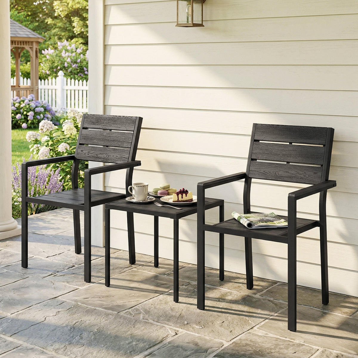GARTEN-BEISTELLTISCHSET Schwarz 3 Stück - Schwarz, Metall (56/56/91cm) - GiPP