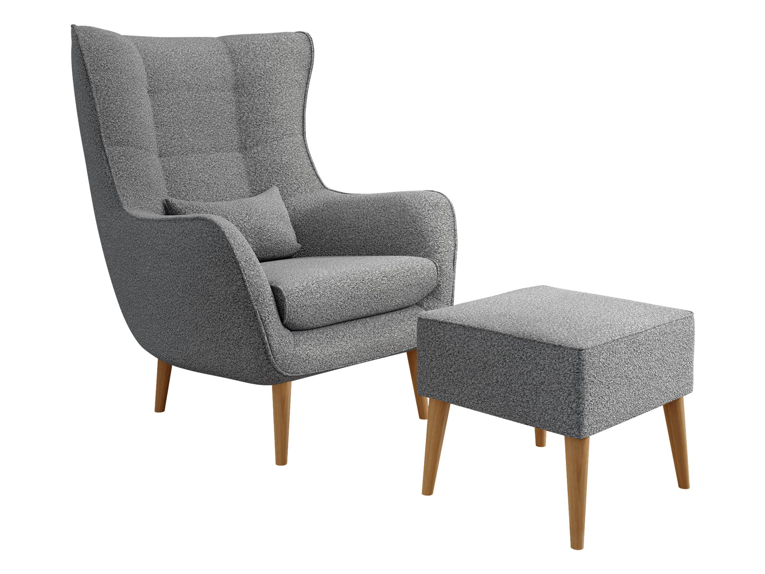 SESSEL Estjano Boucle mit Fußbank - Beige/Grau, Holz/Textil (80/106/95cm) - MIRJAN24