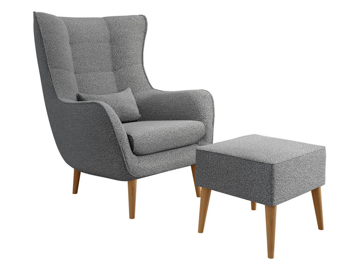 SESSEL Estjano Boucle mit Fußbank - Beige/Grau, Holz/Textil (80/106/95cm) - MIRJAN24