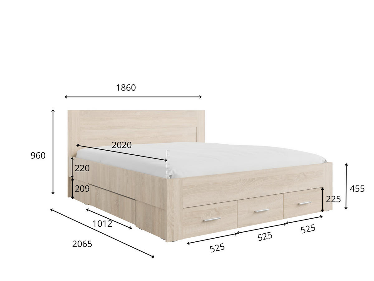 BETT MORIVA 52 – 186×96×206,5 cm Liegefläche 180×200 cm, mit Lattenrost und Schubladen Weiß - Weiß, Holz (180/200cm) - Milaros Markt