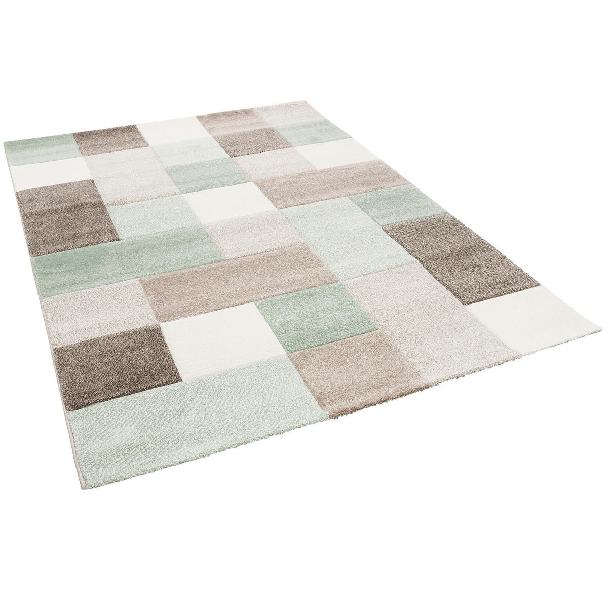 DESIGNER TEPPICH MAUI PASTELL GRÜN BEIGE KARO - Beige/Grün, Textil (80/150cm) - Pergamon