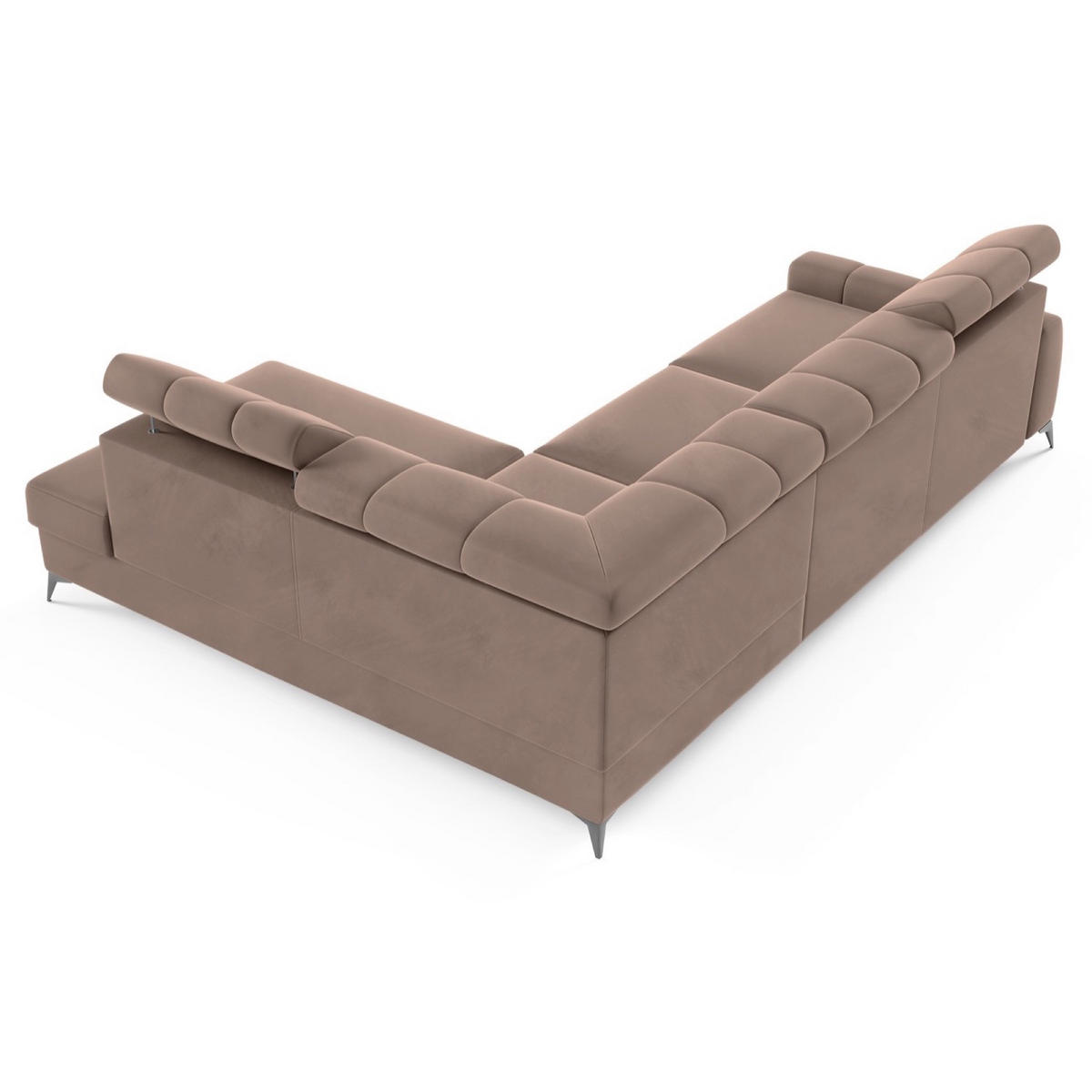 ECKSOFA London Hellbraun Velours - Hellbraun/Schwarz, Textil/Metall (274/203cm) - Selsey