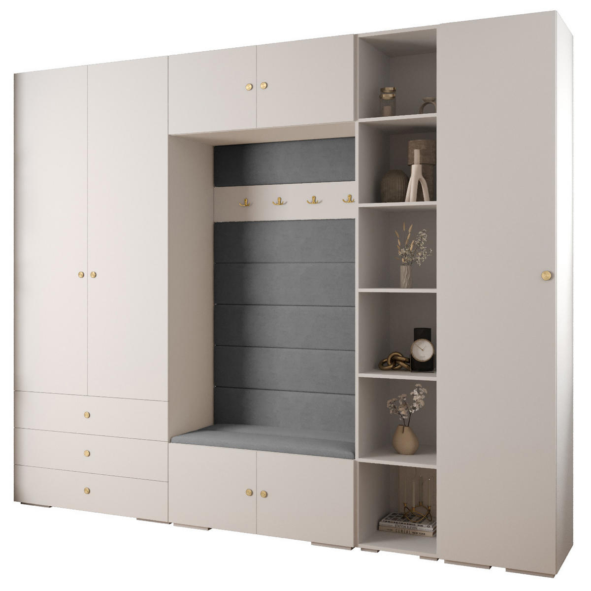 GARDEROBEN-SET 236,7/290/47 - Goldfarben/Weiß, Holz/Metall (290/236.7/47cm) - Abiks Möbel