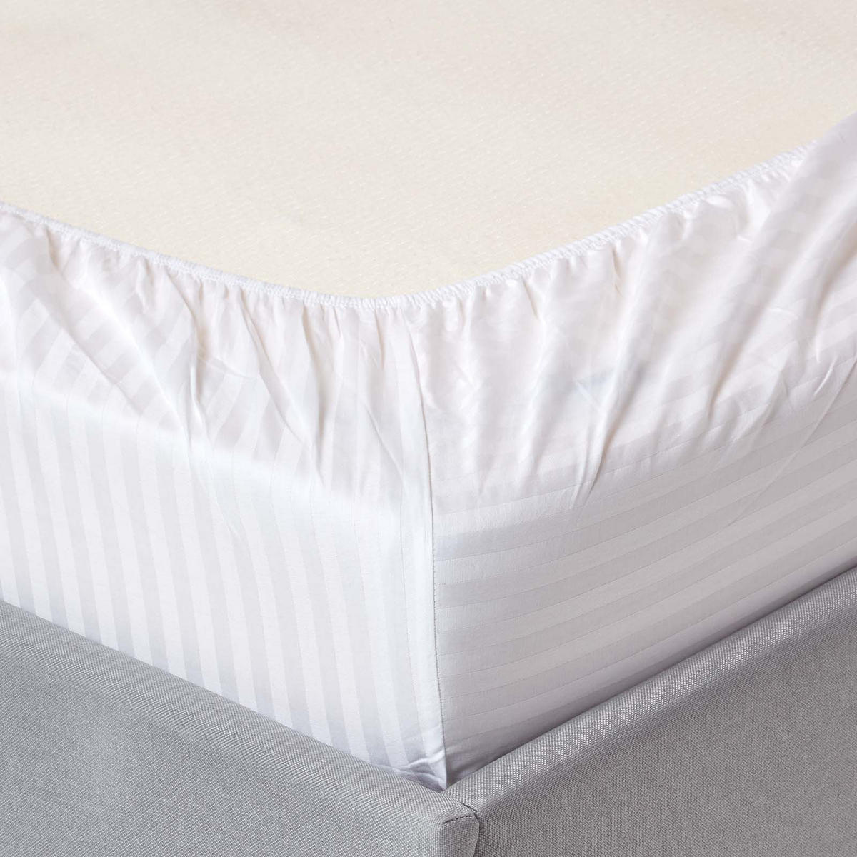 SPANNBETTLAKEN Damast gestreift, 100% Ägyptische Baumwolle - Weiß, Textil (160/200cm) - Homescapes