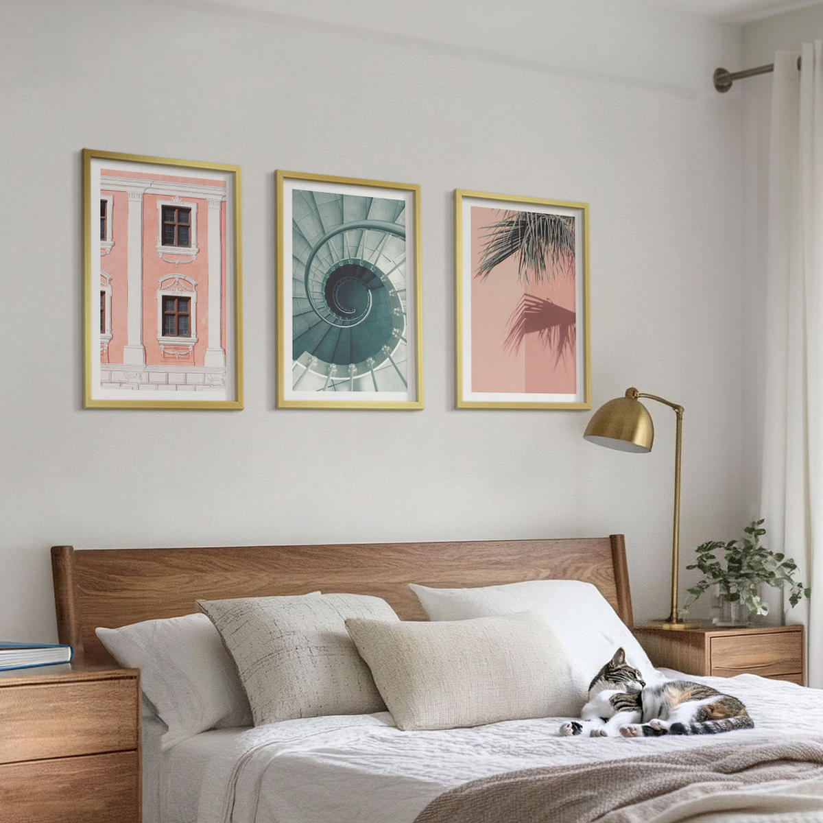 BILDER SET 3er Set - 40x60 cm Goldrahmen - Pastellfarbene Spiralarchitektur - Goldfarben, Kunststoff (40/60cm) - TULUP