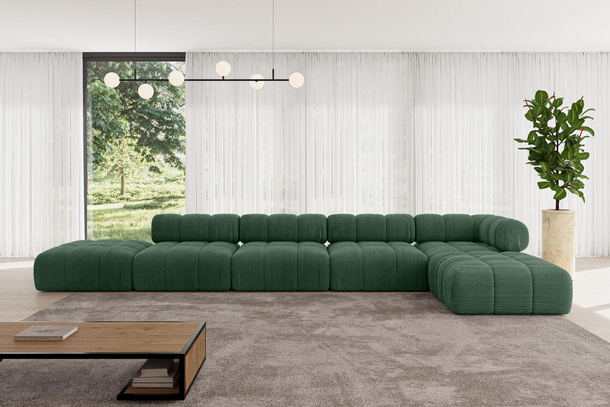 ECKSOFA modulares Sofa Kerru-L3 - 475x190x70 cm Grün Cord - Grün, Holzwerkstoff/Textil (475/190cm) - ALTDECOR